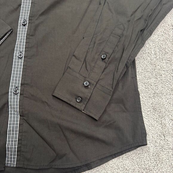7 Diamonds Button Down Shirt Men Medium Black Long Sleeve Plaid Flip Cuff Casual - Picture 4 of 16